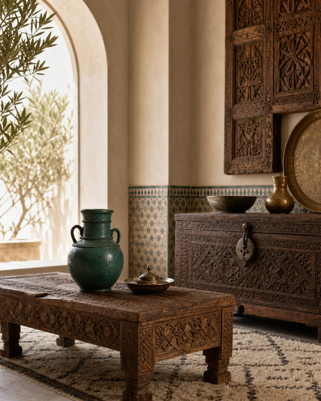 Tables et coffres sculptés TAZZRA Marrakech