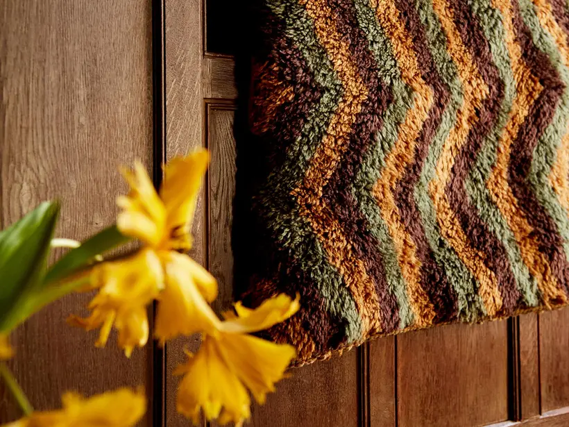 Ayaz Runner Sage Green Chocolate Brown Ochre - handgefertigter marokkanischer Teppich TAZZRA Marrakesch Ayaz Runner Sage Green Chocolate Brown Ochre - handgefertigter marokkanischer Teppich TAZZRA Marrakesch