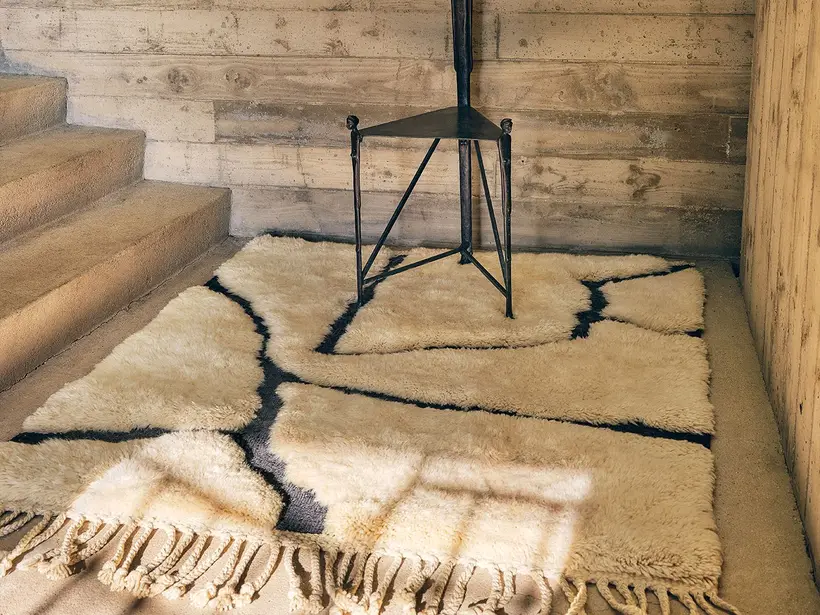 Garden Path Natural Wool Midnight Black - handmade Moroccan rug by TAZZRA Marrakech