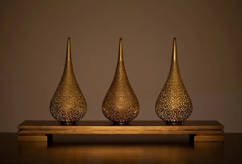 Multiple Lamp Triple Flame Floral - Moroccan artisan object by TAZZRA Marrakech Multiple Lamp Triple Flame Floral - Moroccan artisan object by TAZZRA Marrakech