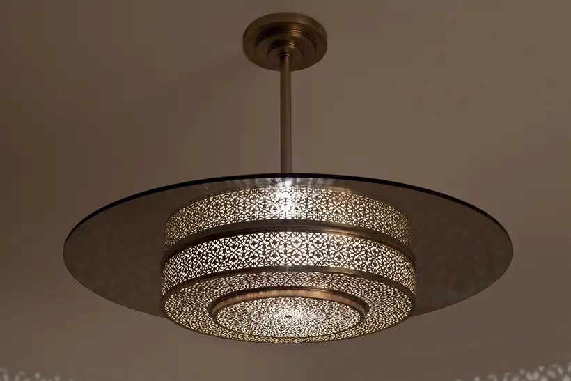 Pendant Glass Disc Drum Floral - قطعة حرفية مغربية TAZZRA مراكش Pendant Glass Disc Drum Floral - قطعة حرفية مغربية TAZZRA مراكش