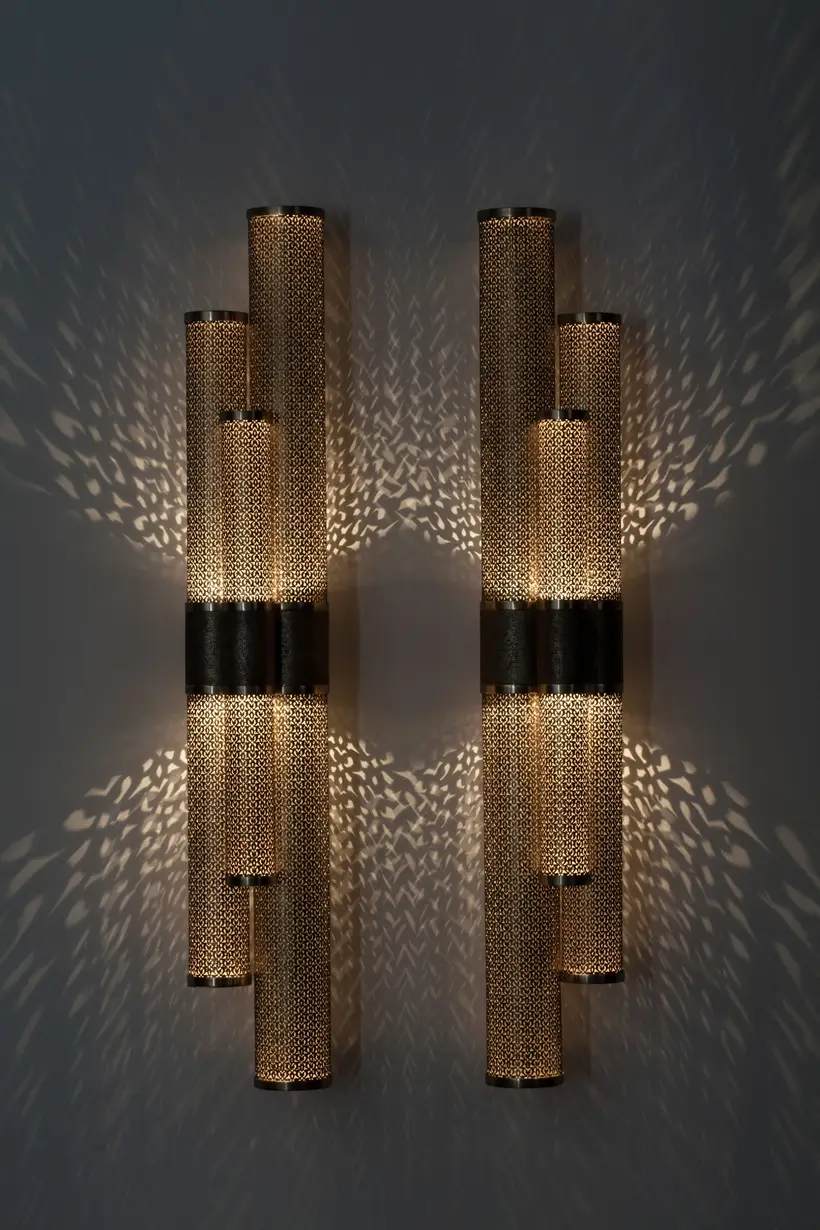 Wall Light Triple Cylinder Floral - artisanat marocain TAZZRA Marrakech Wall Light Triple Cylinder Floral - artisanat marocain TAZZRA Marrakech